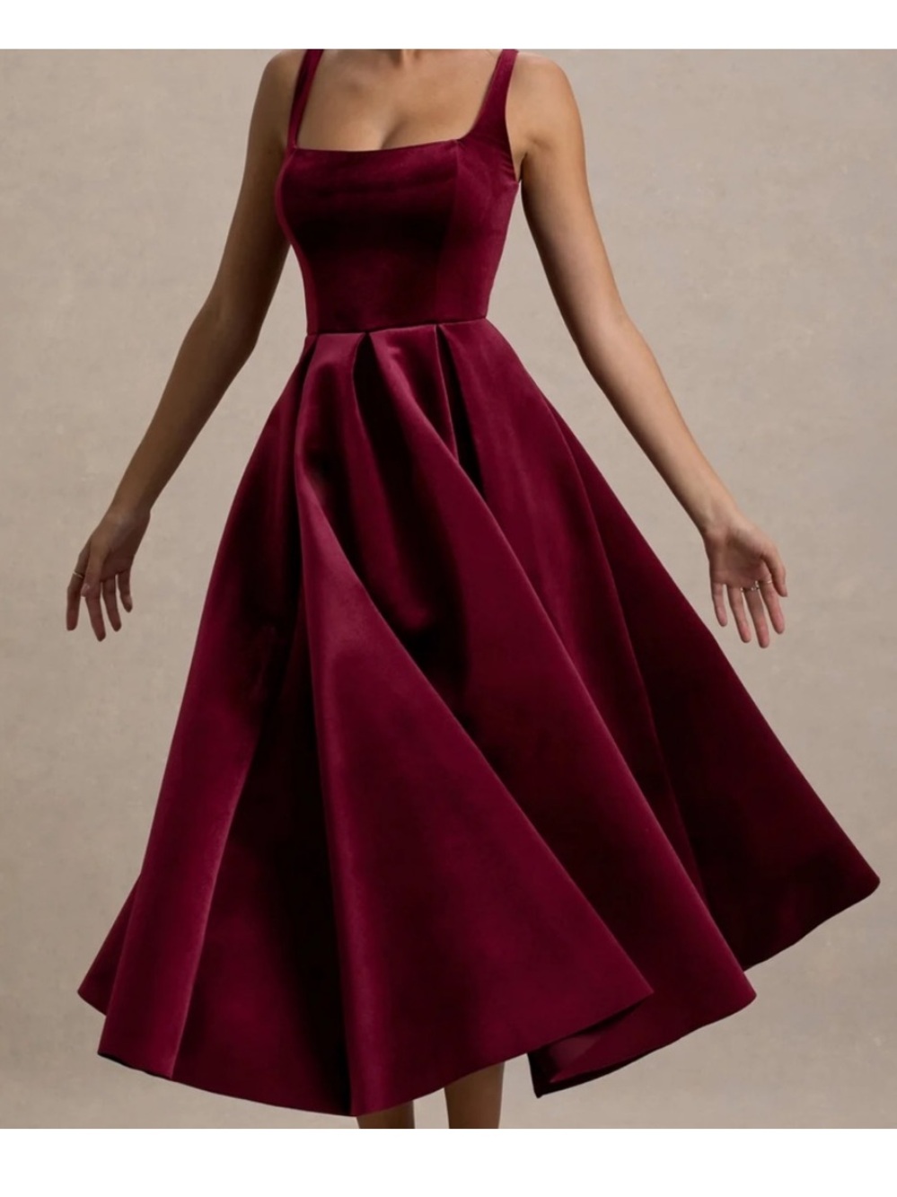 new Club l London Velvet berry strappy volume hem midi dress francisca 10 large